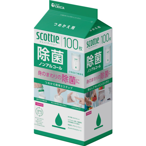 【クレシア】 スコッティ ウェットティシュー除菌　ノンアルコール　１００枚　つめかえ用
