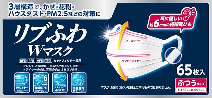 リブふわＷマスク ふつう ６５枚入
