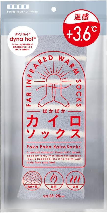 ぽかぽか　カイロソックス　パウダーブルー×オフホワイト　靴下 レディー…