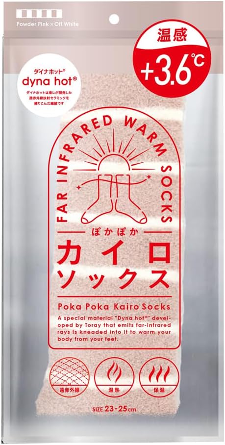 ぽかぽか　カイロソックス　パウダーピンク×オフホワイト　靴下 レディー…