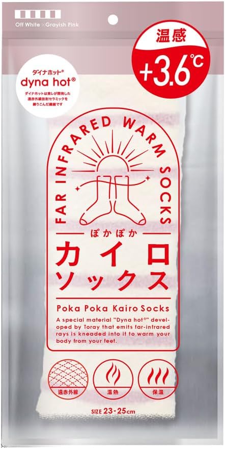ぽかぽか　カイロソックス　オフホワイト×グレイッシュピンク　靴下 レデ…