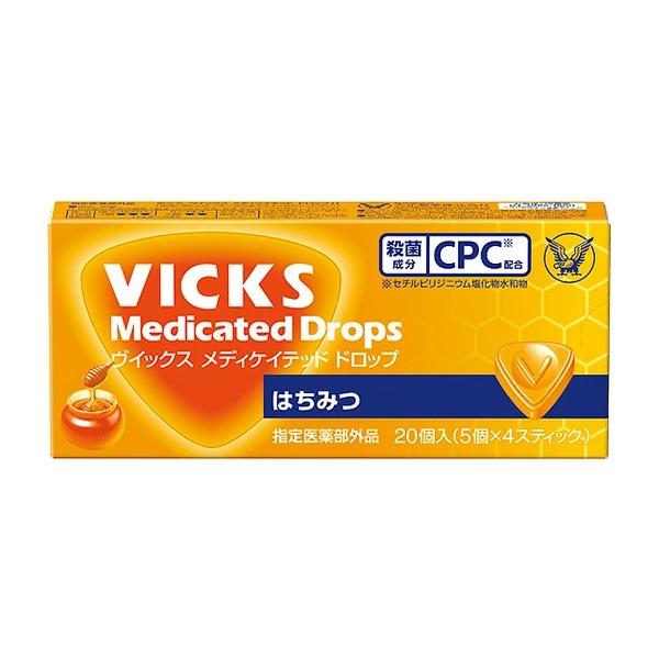 【指定医薬部外品】大正製薬 VICKS（ヴイックス） メディケイテッド ドロップ はちみつ ２０個入り