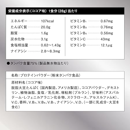 ザバス(SAVAS) ソイプロテイン100 ココア味 224g 明治の栄養成分表示